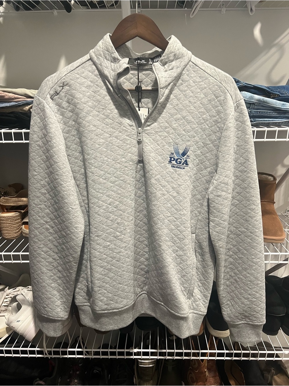 Ralph Lauren Light Gray Quilted Half-Zip Sweater with PGA Logo